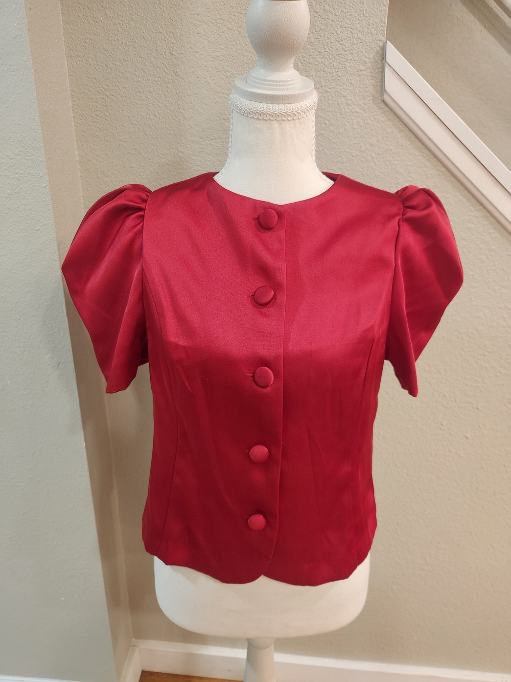 H&M Red Puff-Sleeve Button Front Blouse